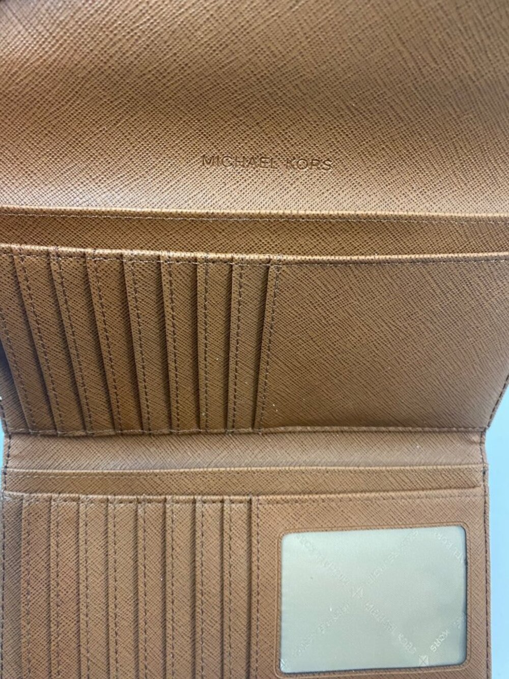 Michael Kors Travel Wallet Brown MK Signature PVC Zip Snap Clutch - Picture 7 of 11